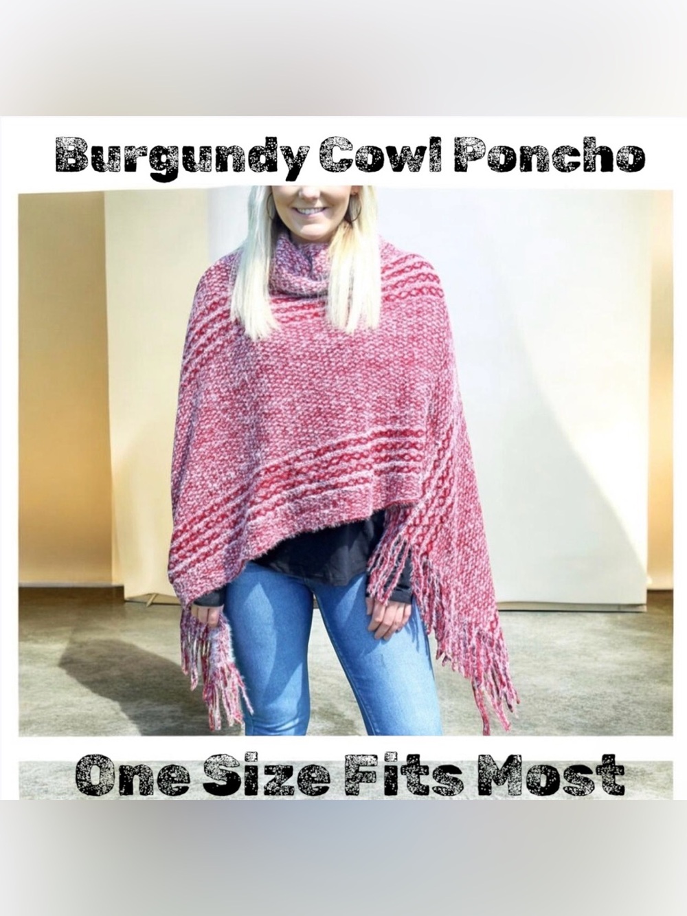 Fall Burgundy Cowl Neck Poncho NWT
